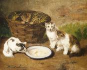 阿尔弗雷德阿瑟布鲁内尔德纽维尔 - Kittens by a Bowl of Milk